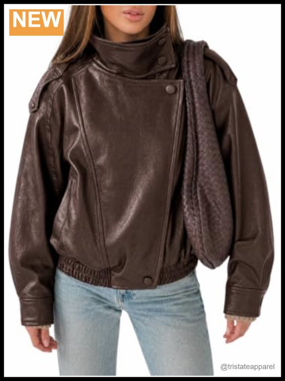 Faux Leather Motorcycle Bomber Jacket Oversized Zip Up Women